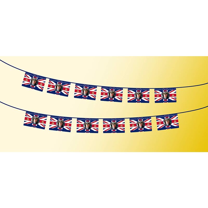 Shatchi - Polyester 20m Bunting King Charles iii Portrait 48 Union Jack Flags Coronation