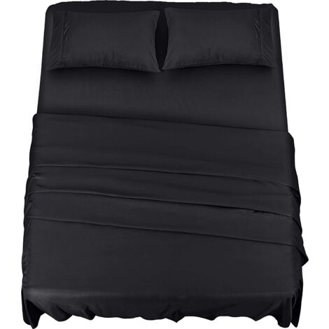 Polyester Microfiber Bedding Set (4-Piece, Black) - 1 Fitted Sheet 150 x 200 cm, 1 Flat Sheet 266 x 259 cm and 2 Pillowcases 50 x 75 cm