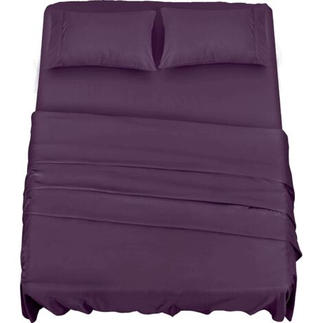 Polyester Microfiber Bedding Set (4 Pieces, Purple) - 1 Fitted Sheet 150x200cm, 1 Flat Sheet 266x259cm and 2 Pillowcases 50x75cm