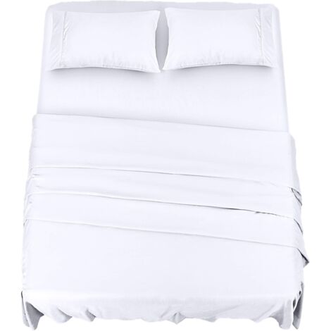 Polyester Microfiber Bedding Set (4 Pieces, White) - 1 Fitted Sheet 150x200cm, 1 Flat Sheet 266x259cm and 2 Pillowcases 50x75cm