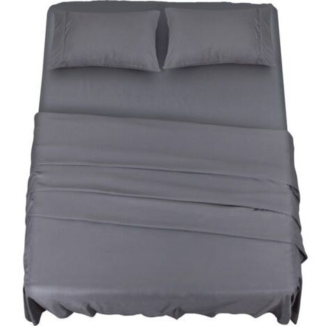 Polyester Microfibre Ensemble de Draps (4 pièces, Gris) - 1 Drap Housse 150x200cm, 1 Drap Plat 228x259cm et 2 Taies d'oreiller 50x75cm