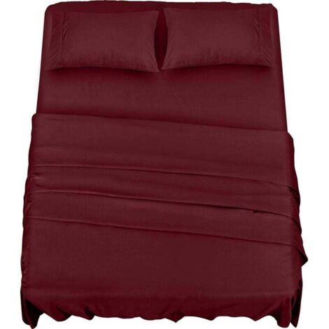 Polyester Microfibre Parure de lit (4 pièces, Bordeaux) - 1 Drap Housse 150x200cm, 1 Drap Plat 266x259cm et 2 Taies d'oreiller 50x75cm