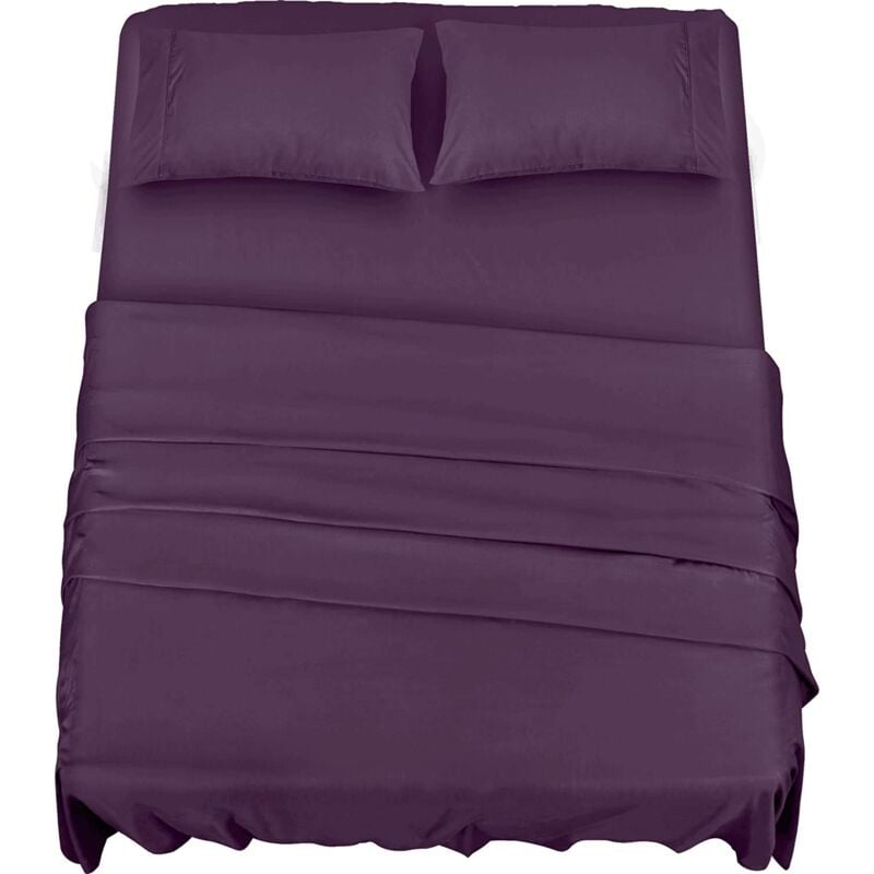 Polyester Microfibre Parure de lit (4 pièces, Pourpre) - 1 Drap Housse 150x200cm, 1 Drap Plat 266x259cm et 2 Taies d'oreiller 50x75cm