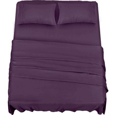 Polyester Microfibre Parure de lit (4 pièces, Pourpre) - 1 Drap Housse 150x200cm, 1 Drap Plat 266x259cm et 2 Taies d'oreiller 50x75cm