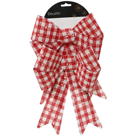 Polyester Schleife mit Karomuster und Schnee L 1 x B 23 x H 29 cm