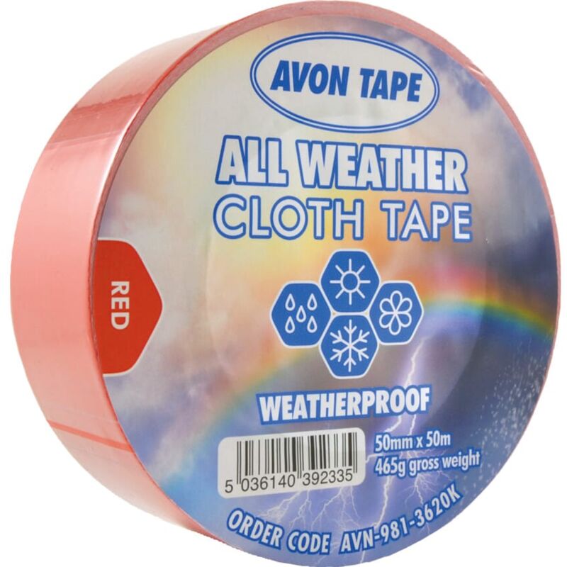 Red Polyethylene All Weather Cloth Tape - 50mm x 50m - Red - Avon