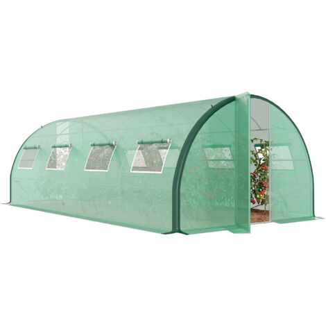 Polyethylene Upgraded Structure Walk-in Polytunnel Greenhouse, 6 x 3 m, Green