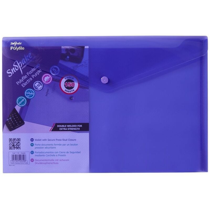 Snopake - Polyfile Wallet File Polypropylene Foolscap Electra Purple (Pack