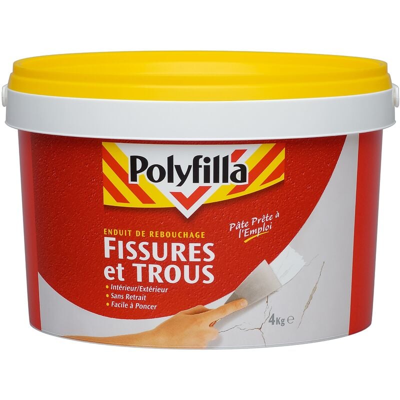 Enduit de Rebouchage Fissures et Trous - sans retrait - Intérieur et Extérieur - Pâte 4Kg - Polyfilla