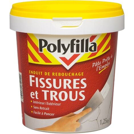 Polyfilla Enduit de Rebouchage Fissures et Trous - sans retrait - Intérieur et Extérieur - Pâte 1,25 Kg - Blanc