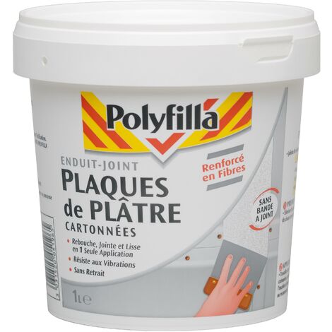 Polyfilla Enduit-Joint Plaques de Plâtre Cartonnées - Renforcé en Fibres - Sans retrait - Blanc 1 L