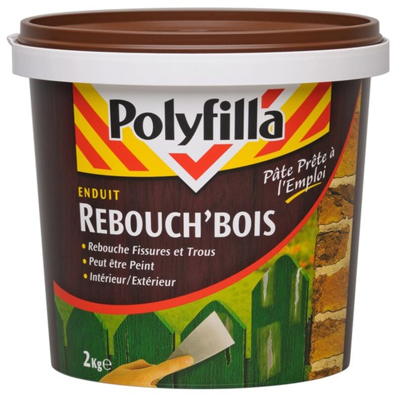 Enduit Rebouche Bois pour fissures et trous - grande dureté - Intérieur et Extérieur - rebouch'bois Pâte 2Kg - Polyfilla