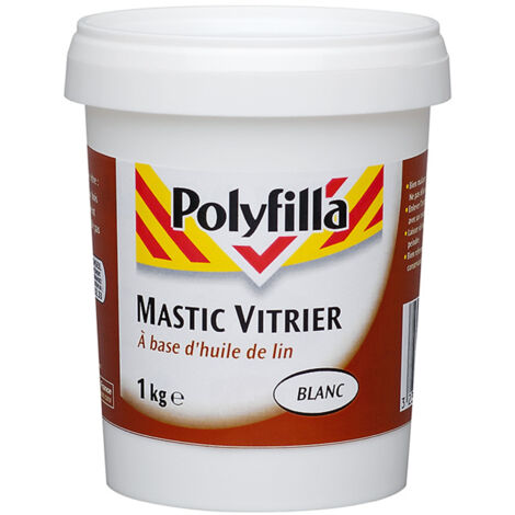 Polyfilla Mastic Vitrier à base d'huile de lin - Fixation des vitres aux fenêtres - Pâte Blanc 1Kg