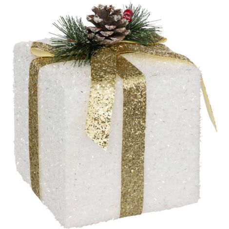 Polyfoam Geschenk weiß und gold 15cm - Feeric lights & christmas