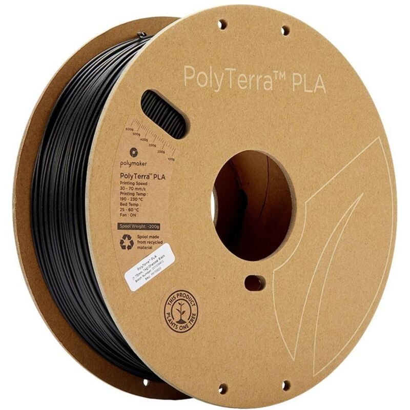 70820 PolyTerra pla Filament pla faible teneur en plastique 1.75 mm 1000 g noir (mat) 1 pc(s) - Polymaker