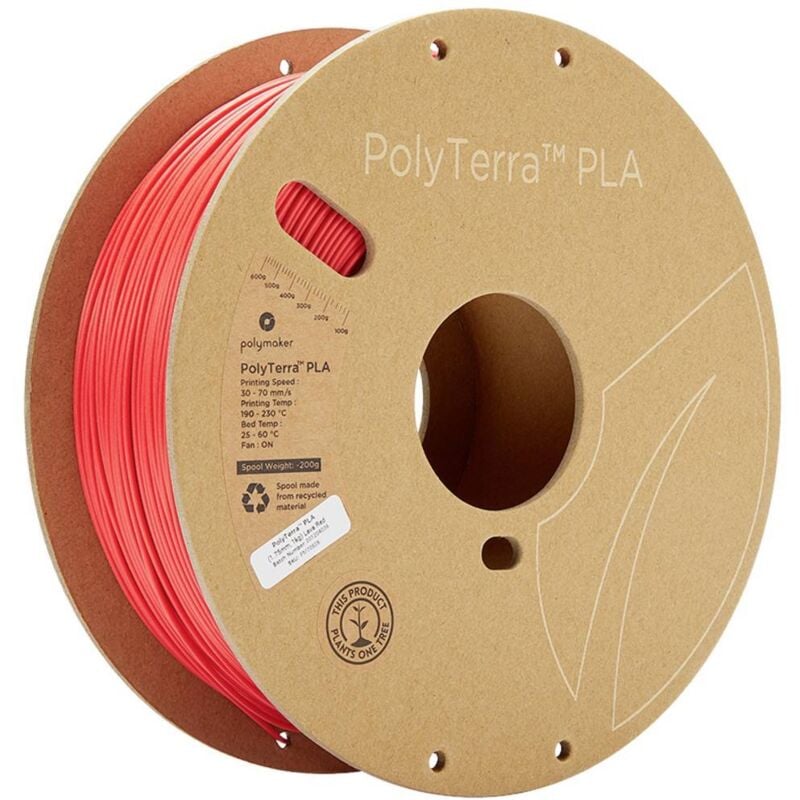 Polymaker - 70826 PolyTerra pla Filament pla faible teneur en plastique, hydrosoluble 1.75 mm 1000 g rouge (mat) 1 pc(s)