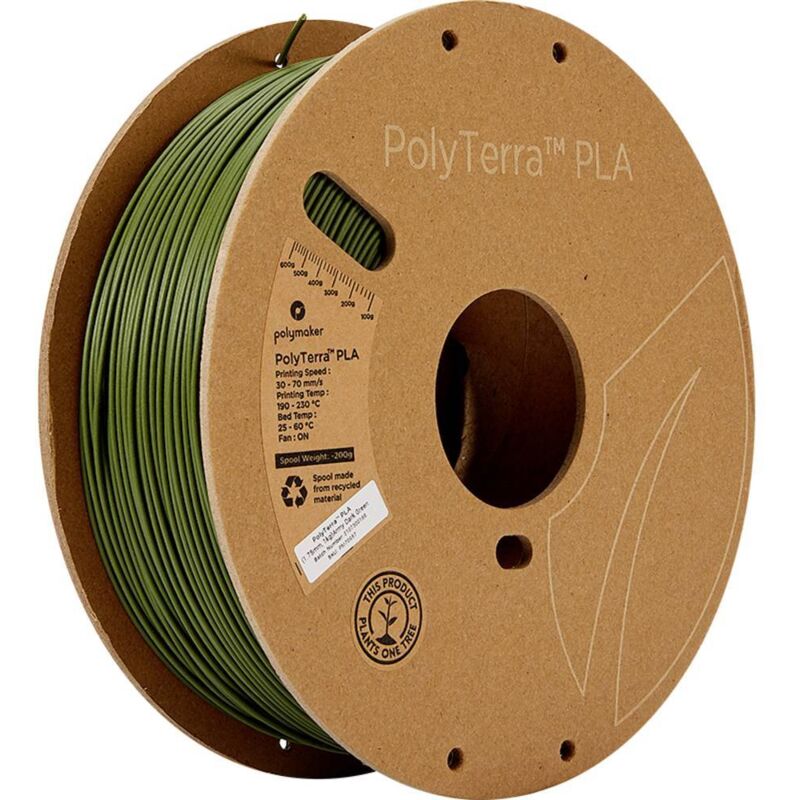 Polymaker - 70957 PolyTerra Filament pla faible teneur en plastique 1.75 mm 1000 g vert foncé militaire 1 pc(s)