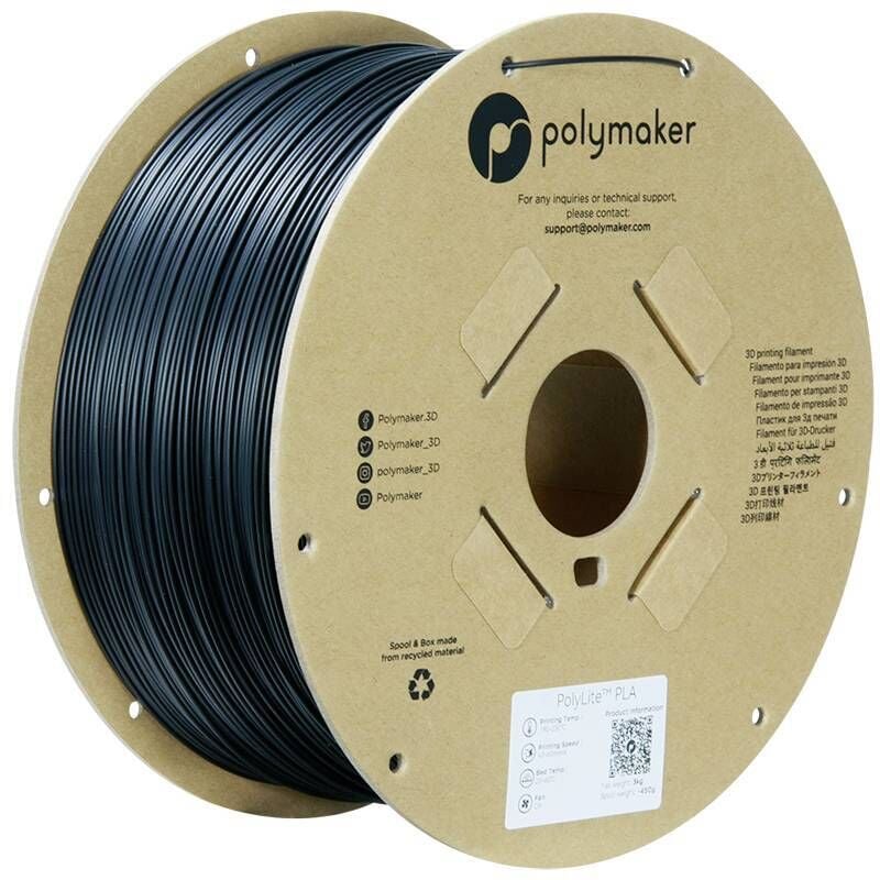 PA02037 PolyLite pla Filament True Black 1.75 mm / 3kg Filament pla rigidité élevée, résistance éle - Polymaker