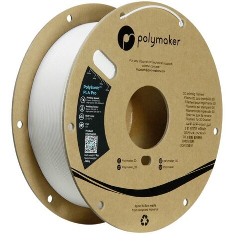 Polymaker PA13001 Filament PLA+ filament haute vitesse, résiste aux chocs 1.75 mm 1000 g blanc PolySonic™ 1 pc(s) Q258863