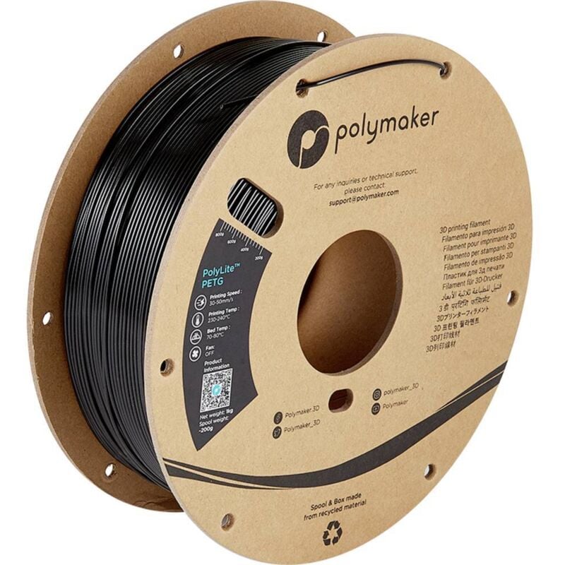 Polymaker PB01001 PolyLite Filament PETG résiste à la chaleur, résistance élevée à la traction 1.75 mm 1000 g noir 1 pc
