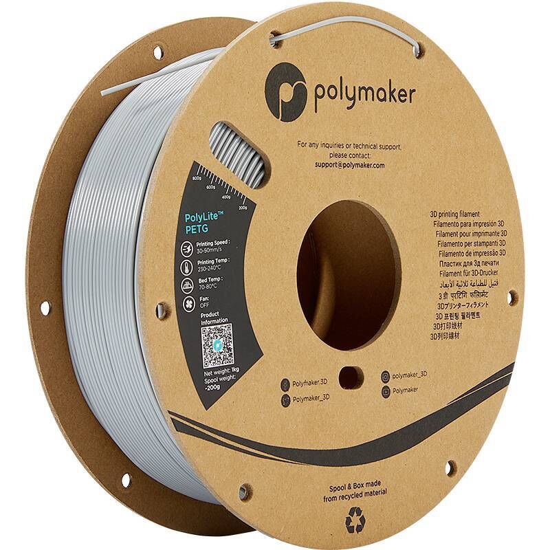Polymaker PB01003 PolyLite Filament PETG résiste à la chaleur, résistance élevée à la traction 1.75 mm 1000 g gris 1 pc