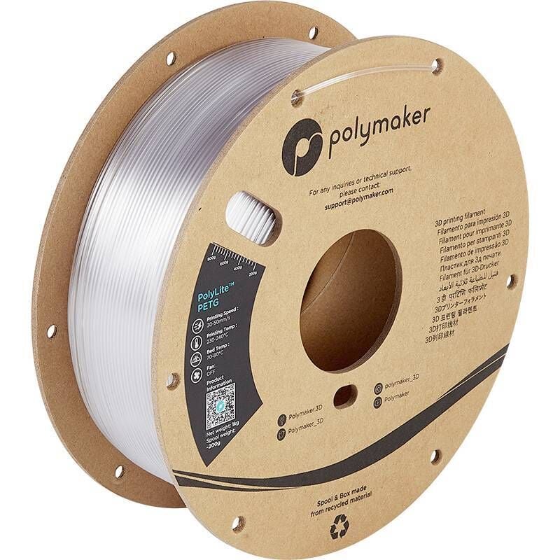 PB01011 PolyLite Filament petg résiste à la chaleur, résistance élevée à la traction 1.75 mm 1000 g transpare - Polymaker