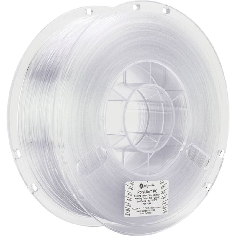PC01001 PolyLite Filament pc (polycarbonate) rigidité élevée, résiste à la chaleur 1.75 mm 1000 g transparent - Polymaker