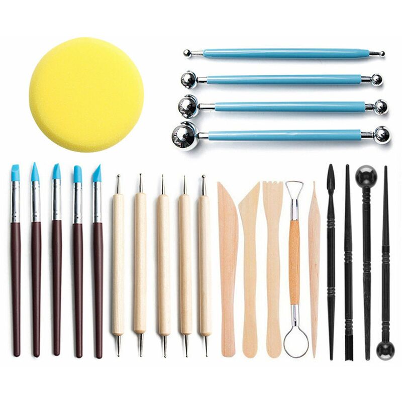 HAPPYSHOPPING Polymer Clay Tools 24PCS Poterie Modelage Sculpting Tool Set pour gaufrage Motif Sculpture Nail Art Decoration de gateau, modele: Bleu