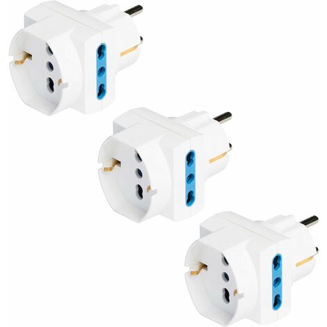 POLYPOOL 3 Adattatori Presa Tedesca Schuko e Spina Italiana 16A 2P+T 2 prese, 10-16A 2P+T 1 presa (Standard 10A e 16A Terra Laterale), Bianco, PP2351.3