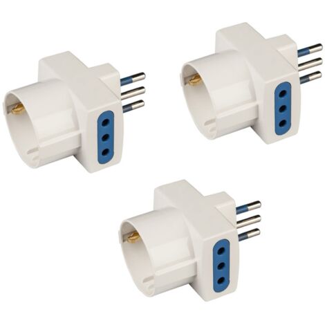 POLYPOOL - PP0467.3 Kit Adattatori Presa Tedesca e Italiana, Presa Schuko, Spina Italiana 10A 2P+T, 2 Prese 10A 2P+T e 1 Presa 10-16A 2P+T (Standard Italiano 10A e Tedesco 16A con Terra Laterale)