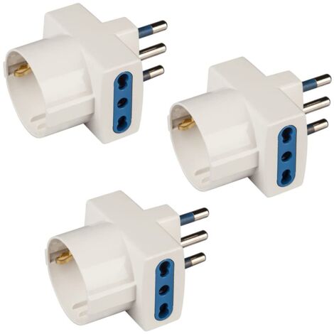 POLYPOOL - PP0468.3 Kit Adattatori Presa Tedesca Italiana, Presa Schuko, Spina 16A 2P+T, 2 Prese biv.10-16A 2P+T e 1 Presa 10-16A 2P+T (Standard Italiano 10A + Tedesco 16A con Terra Laterale)