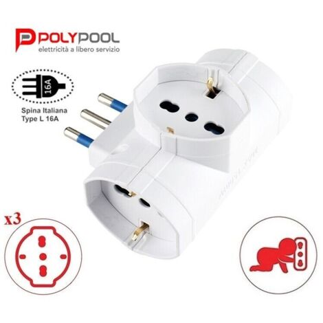 Polypool PP2349 Adattatore elettrico 16A con 3 prese Tipo L bianco per prese italiane