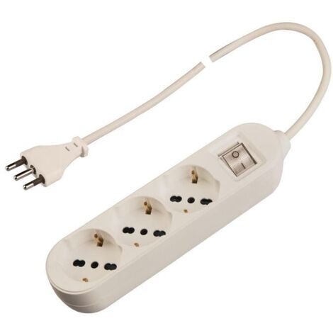 Polypool Presa Multipla con 3 Prese P40 Pluristandard Spina Grande 16A 1,5 Metri Cavo e Interruttore Bianco