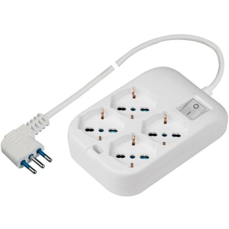 Polypool Presa Multipla Quadrata con 4 Prese P40 Pluristandard Spina Salvaspazio Grande 16A 1,5mti Cavo e Interruttore Bianco