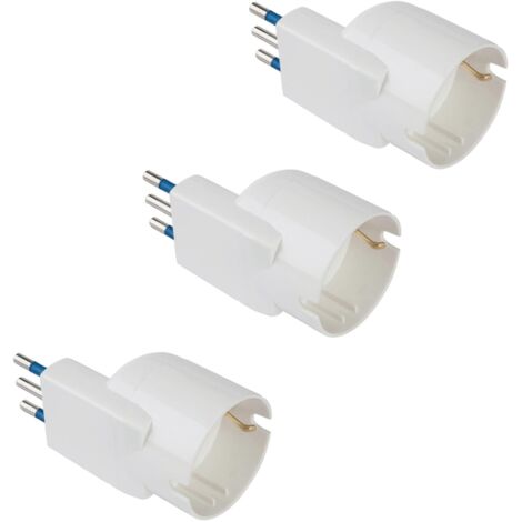 POLYPOOL  Presa Schuko Adattatori Salvaspazio Presa Tedesca con Spina 10A 2P+T, Presa 10-16A 2P+T (Standard Italiano 10A e Tedesco 16A con Terra Laterale) - 3 Adattatori Bianchi - PP2233.3