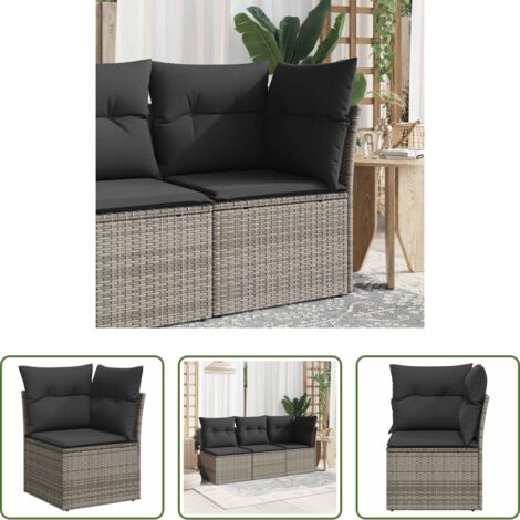 Polyrattan -  Divano Angolare da Giardino con Cuscini Grigio in Polyrattan