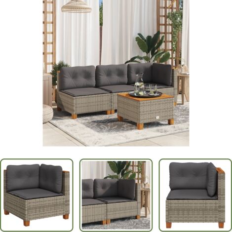 Polyrattan -  Divano Angolare da Giardino con Cuscini Grigio in Polyrattan