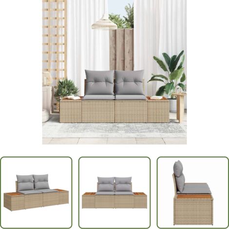 Polyrattan -  Divano da giardino Beige 184 x 62 x 85cm polyrattan