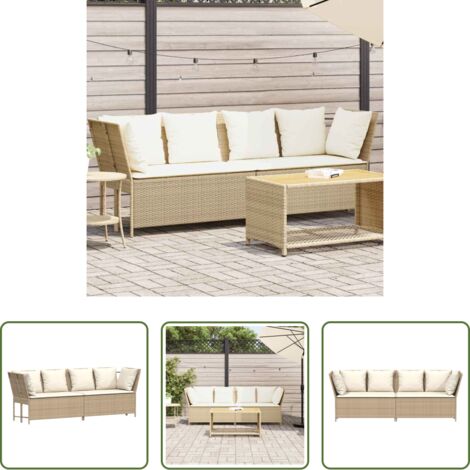 Polyrattan -  Divano da Giardino con Cuscini in Polyrattan Beige