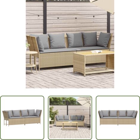 Polyrattan -  Divano da Giardino con Cuscini in Polyrattan Beige