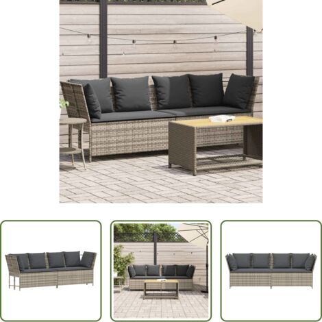 Polyrattan -  Divano da Giardino con Cuscini in Polyrattan Grigio Chiaro