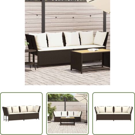 Polyrattan -  Divano da Giardino con Cuscini in Polyrattan Marrone