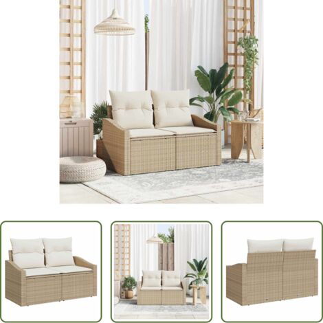 Polyrattan -  Divano da giardino con cuscino 123 x 62 x 69 cm polyrattan