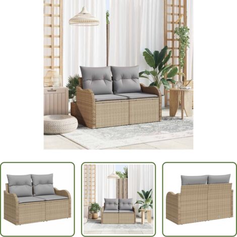 Polyrattan -  Divano da giardino con cuscino Beige 121 x 62 x 69cm polyrattan
