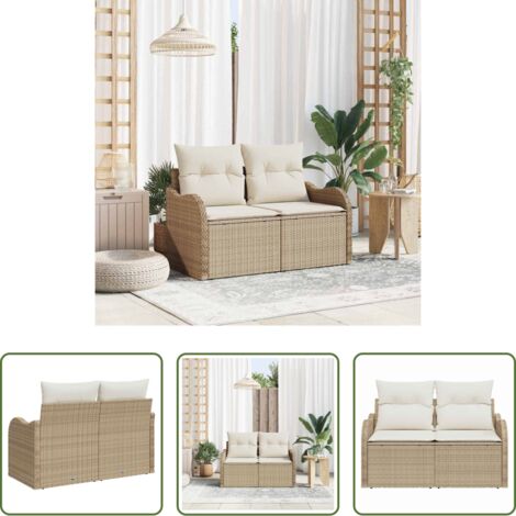 Polyrattan -  Divano da giardino con cuscino Beige 121 x 62 x 69cm polyrattan