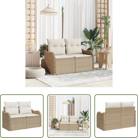 Polyrattan -  Divano da giardino con cuscino Beige 121 x 62 x 69cm polyrattan