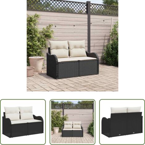 Polyrattan -  Divano da giardino con cuscino Nero 121 x 62 x 69cm polyrattan