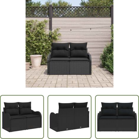 Polyrattan -  Divano da giardino con cuscino Nero 121 x 62 x 69cm polyrattan