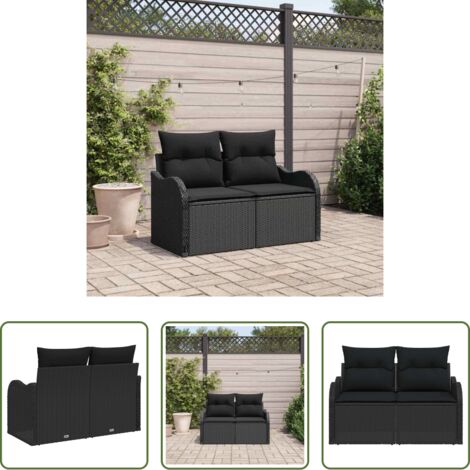 Polyrattan -  Divano da giardino con cuscino Nero 121 x 62 x 69cm polyrattan