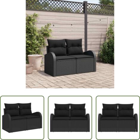 Polyrattan -  Divano da giardino con cuscino Nero 124 x 62 x 69cm polyrattan